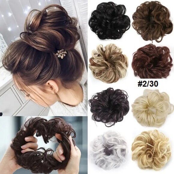 Messy Bun Hair Piece Updo Scrunchies Synthetic Hair Extensions Dark Rich Brown - Picture 1 of 5